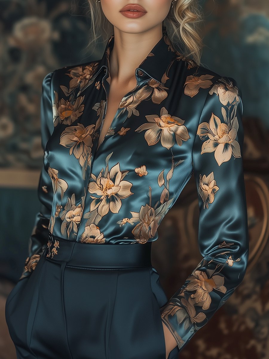 Solène blouse dames – satijnen blouse met bloemenprint en elegante uitstraling