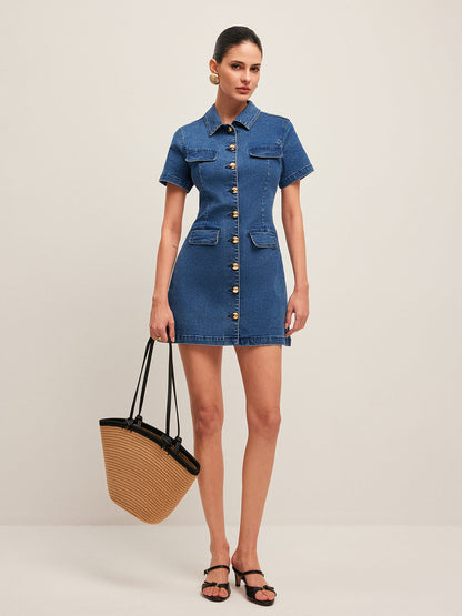 Romy jurk dames – denim zomerjurk met moderne knopenstijl