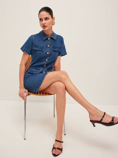 Romy jurk dames – denim zomerjurk met moderne knopenstijl