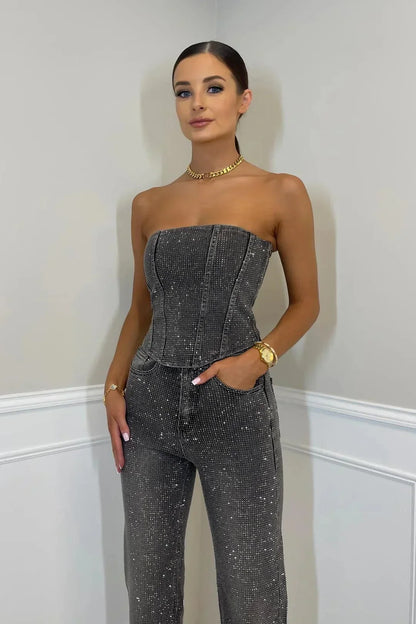 Livia – Strapless Glitter Jumpsuit voor Dames