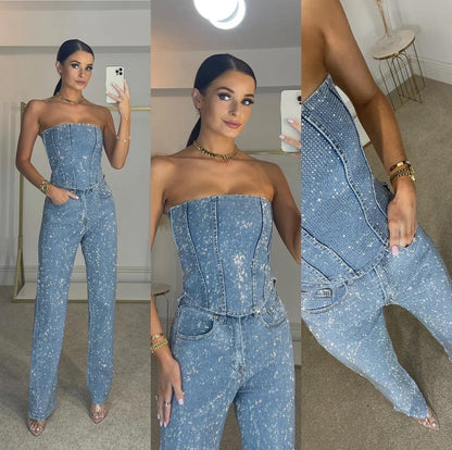 Livia – Strapless Glitter Jumpsuit voor Dames