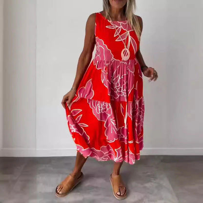 Sienna – Mouwloze Midi-Jurk met Bloemenprint