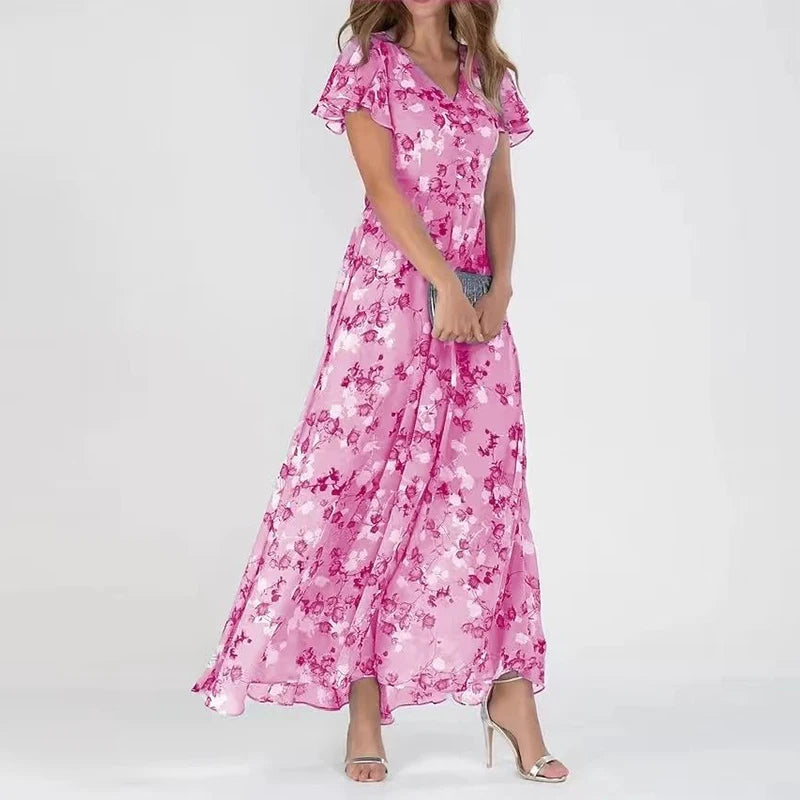 Lilou jurk dames – bloemige zomerjurk met elegante chiffon look