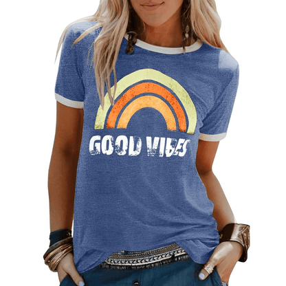 Sofie T-shirt dames – vrolijk T-shirt met regenboogprint en positieve uitstraling