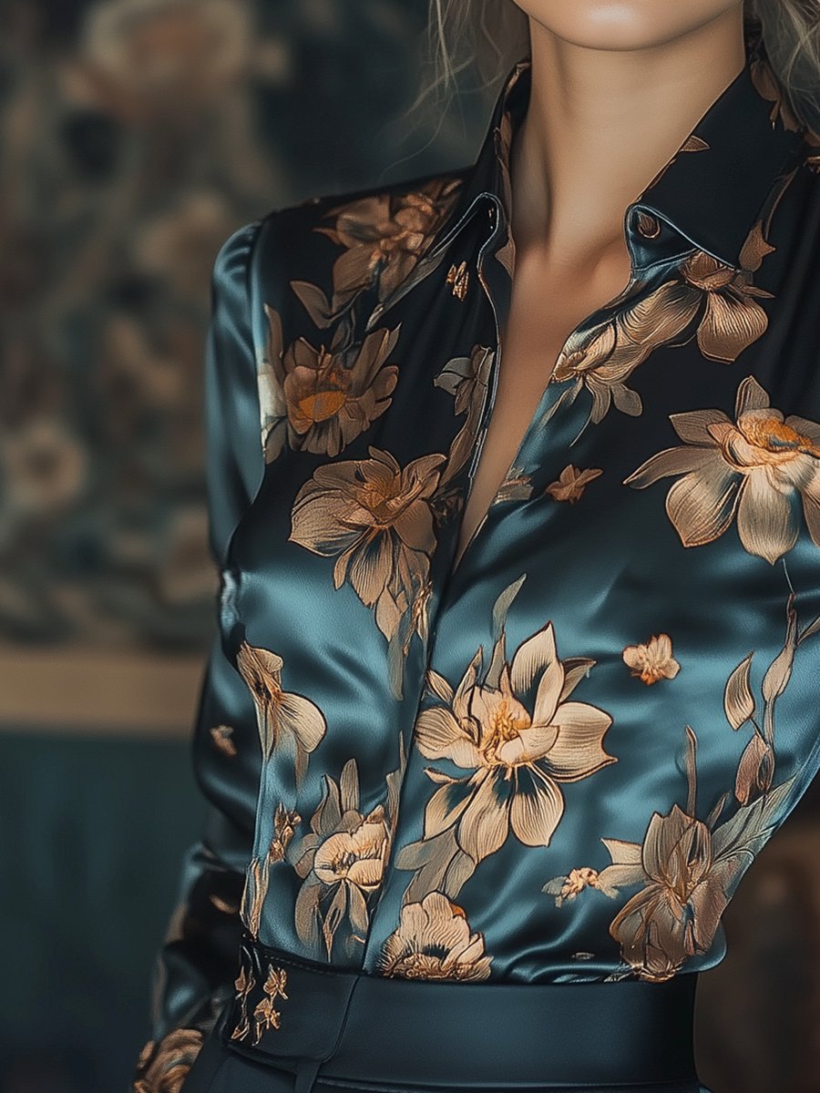 Solène – Satijnen Blouse met Bloemenprint | Elegant & Veelzijdig